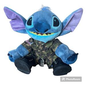 Build A Bear BAB Disney Stitch 12 Inch Military Camouflage With Boots & Dog Tag